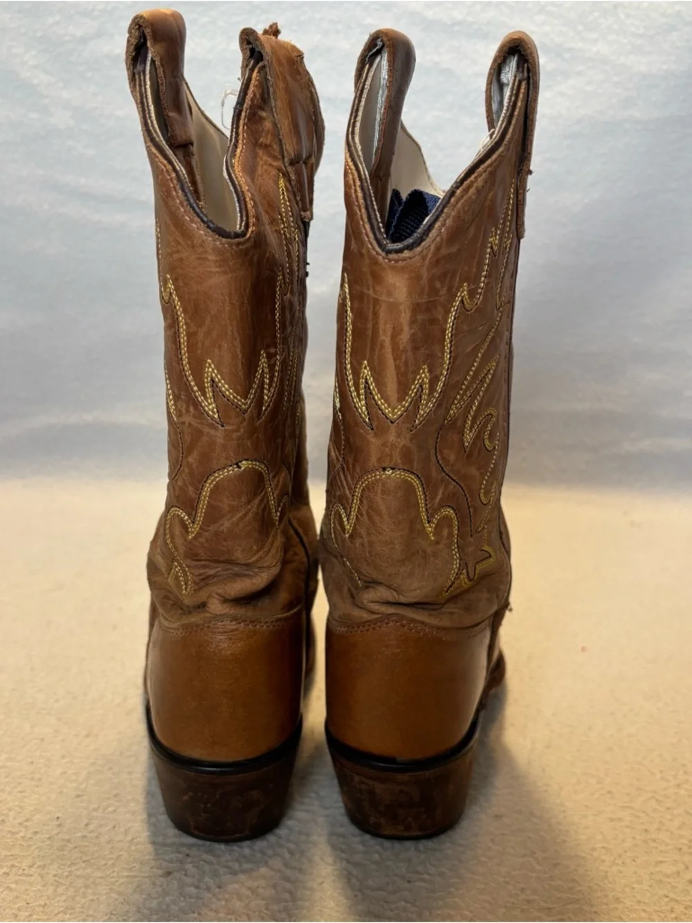 Old West Kids 11.5-D Tan Leather Cowboy Boots with Embroidered Shaft CF8229